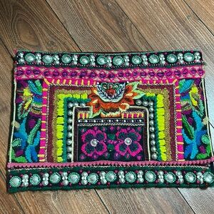 Embroidered floral clutch